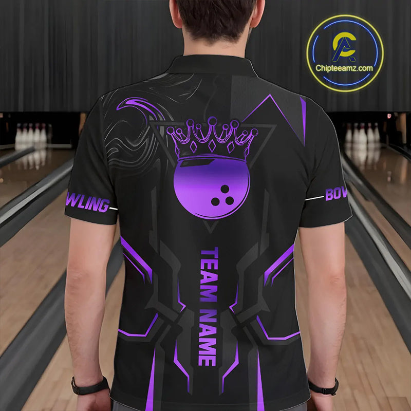 Black and Purple Bowling Polo, Quarter Zip Shirts For Men Custom Bowling Crown Team Jerseys Outfits NQS11223