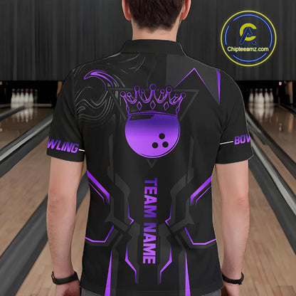 Black and Purple Bowling Polo, Quarter Zip Shirts For Men Custom Bowling Crown Team Jerseys Outfits NQS11223