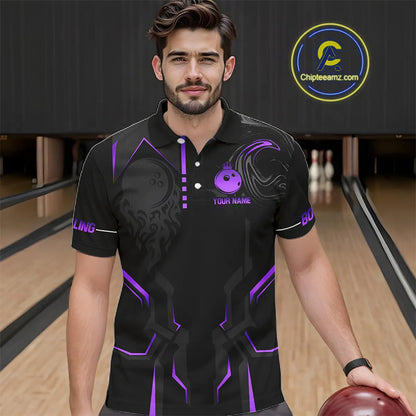 Black and Purple Bowling Polo, Quarter Zip Shirts For Men Custom Bowling Crown Team Jerseys Outfits NQS11223