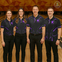 Load image into Gallery viewer, Black and Purple Bowling Polo, Quarter Zip Shirts For Men Custom Bowling Crown Team Jerseys Outfits NQS11223