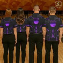 Load image into Gallery viewer, Black and Purple Bowling Polo, Quarter Zip Shirts For Men Custom Bowling Crown Team Jerseys Outfits NQS11223