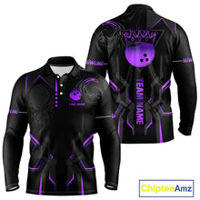 Load image into Gallery viewer, Black and Purple Bowling Polo, Quarter Zip Shirts For Men Custom Bowling Crown Team Jerseys Outfits NQS11223