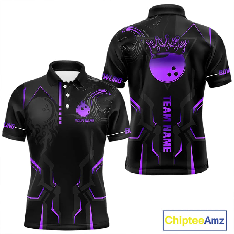 Black and Purple Bowling Polo, Quarter Zip Shirts For Men Custom Bowling Crown Team Jerseys Outfits NQS11223
