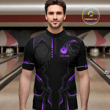 Load image into Gallery viewer, Black and Purple Bowling Polo, Quarter Zip Shirts For Men Custom Bowling Crown Team Jerseys Outfits NQS11223