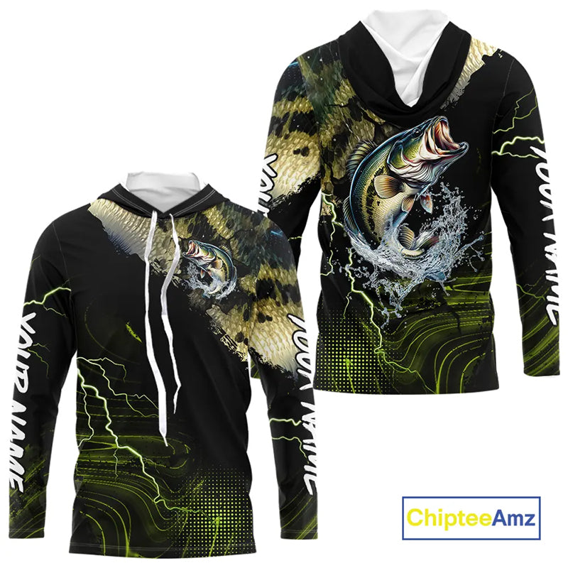 Personalized Largemouth Bass Fishing jerseys, Bass scales lightning thunder tournament fishing shirts NQS11226