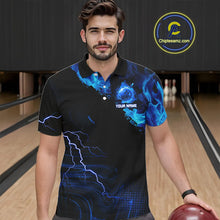 Load image into Gallery viewer, Black &amp; Blue Flame Lightning Thunder Bowling Shirts For Men Custom Bowling Team Jersey, Bowlers Gift NQS11227