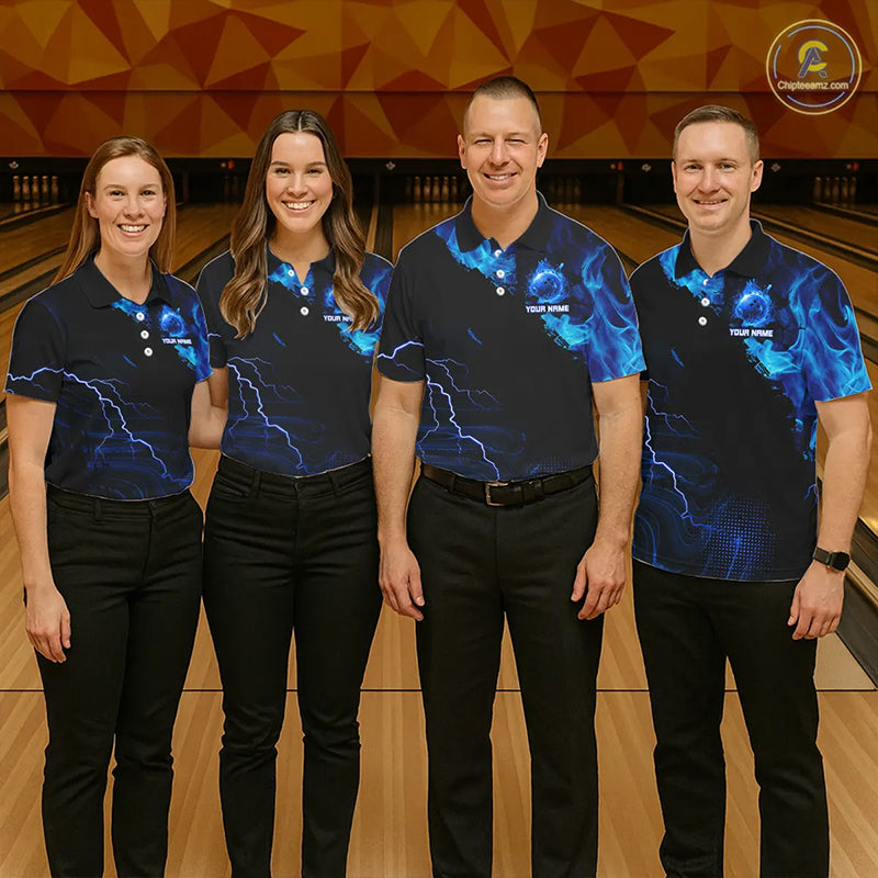 Black & Blue Flame Lightning Thunder Bowling Shirt For Women Custom Bowling Team Jersey, Bowlers Gift NQS11227