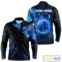 Load image into Gallery viewer, Black &amp; Blue Flame Lightning Thunder Bowling Shirts For Men Custom Bowling Team Jersey, Bowlers Gift NQS11227