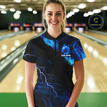Load image into Gallery viewer, Black &amp; Blue Flame Lightning Thunder Bowling Shirt For Women Custom Bowling Team Jersey, Bowlers Gift NQS11227