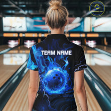 Load image into Gallery viewer, Black &amp; Blue Flame Lightning Thunder Bowling Shirt For Women Custom Bowling Team Jersey, Bowlers Gift NQS11227