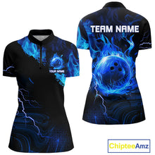 Load image into Gallery viewer, Black &amp; Blue Flame Lightning Thunder Bowling Shirt For Women Custom Bowling Team Jersey, Bowlers Gift NQS11227