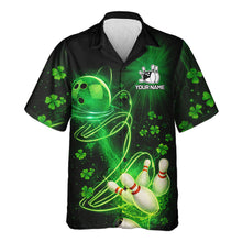 Load image into Gallery viewer, Green shamrock lightning thunder St Patrick's Day button-up bowling shirts custom team bowling jersey NQS11414