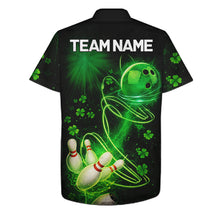 Load image into Gallery viewer, Green shamrock lightning thunder St Patrick's Day button-up bowling shirts custom team bowling jersey NQS11414