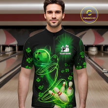 Load image into Gallery viewer, Green shamrock lightning thunder St Patrick's Day bowling shirts for men custom team bowling jerseys NQS11414
