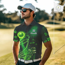 Load image into Gallery viewer, Green shamrock lightning thunder St Patrick's Day Mens Golf Polo Shirts custom mens golf outfits NQS11415