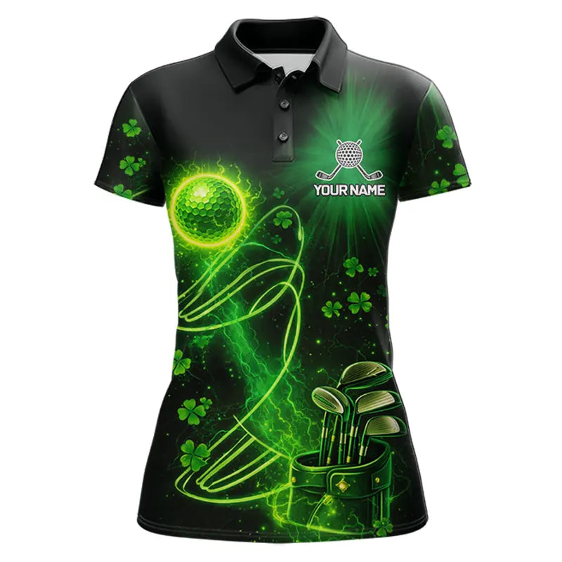 Green shamrock lightning thunder St Patrick's Day Women Golf Polo Shirts custom ladies golf outfits NQS11415