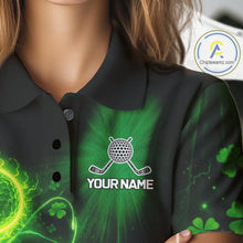 Load image into Gallery viewer, Green shamrock lightning thunder St Patrick's Day Women Golf Polo Shirts custom ladies golf outfits NQS11415
