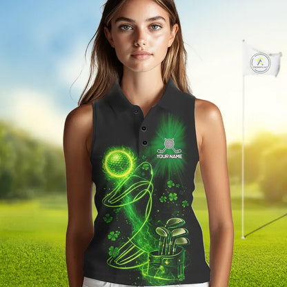 Green shamrock lightning thunder St Patrick's Day Sleeveless Polo Shirts custom ladies golf outfits NQS11415