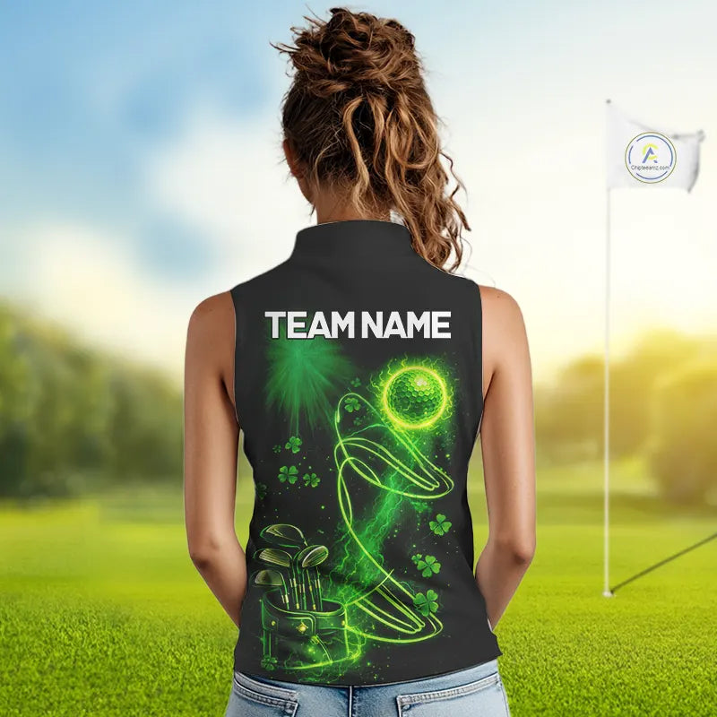 Green shamrock lightning thunder St Patrick's Day Sleeveless Polo Shirts custom ladies golf outfits NQS11415