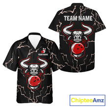 Load image into Gallery viewer, Bowling Bull Thunder Lightning Black &amp; Red Button-up bowling shirts custom Bowling Team League Jersey NQS11417