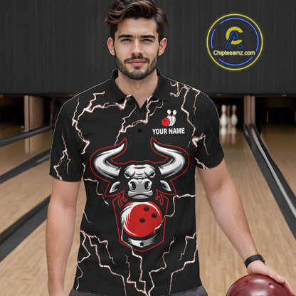Bowling Bull Thunder Lightning Black and Red Bowling shirts for men custom Bowling Team League Jersey NQS11417