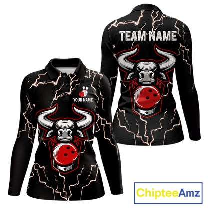 Bowling Bull Thunder Lightning Black & Red Bowling shirts for Women custom Bowling Team League Jersey NQS11417