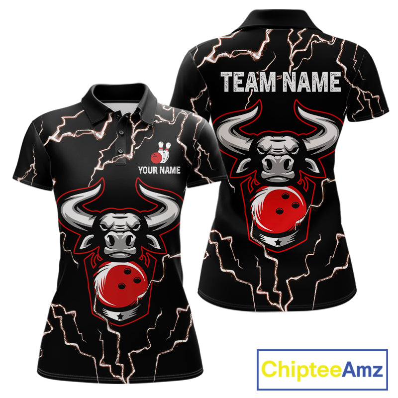 Bowling Bull Thunder Lightning Black & Red Bowling shirts for Women custom Bowling Team League Jersey NQS11417