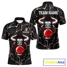 Load image into Gallery viewer, Bowling Bull Thunder Lightning Black and Red Bowling shirts for men custom Bowling Team League Jersey NQS11417