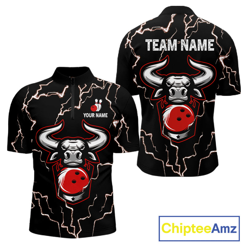 Bowling Bull Thunder Lightning Black and Red Bowling shirts for men custom Bowling Team League Jersey NQS11417