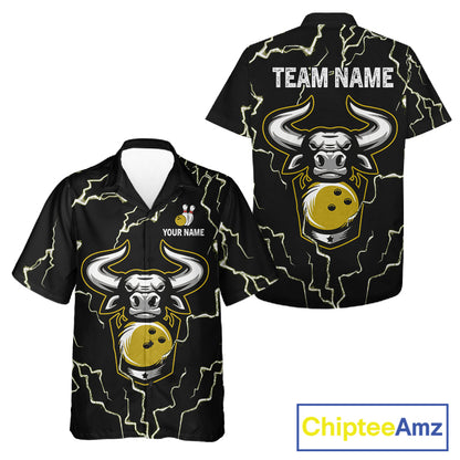 Bowling Bull Thunder Lightning Black & Yellow Button-up bowling shirts custom Bowling Team Jersey NQS11418