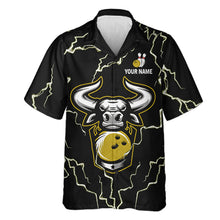 Load image into Gallery viewer, Bowling Bull Thunder Lightning Black &amp; Yellow Button-up bowling shirts custom Bowling Team Jersey NQS11418