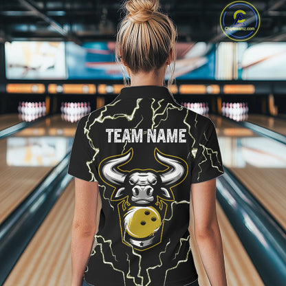 Bowling Bull Thunder Lightning Black Yellow Bowling shirt for Women custom Bowling Team League Jersey NQS11418