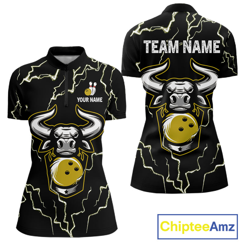 Bowling Bull Thunder Lightning Black Yellow Bowling shirt for Women custom Bowling Team League Jersey NQS11418