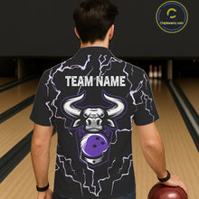 Load image into Gallery viewer, Bowling Bull Thunder Lightning Black &amp; Purple Button-up bowling shirts custom Bowling Team Jersey NQS11419
