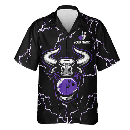 Bowling Bull Thunder Lightning Black & Purple Button-up bowling shirts custom Bowling Team Jersey NQS11419