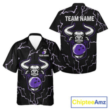 Load image into Gallery viewer, Bowling Bull Thunder Lightning Black &amp; Purple Button-up bowling shirts custom Bowling Team Jersey NQS11419