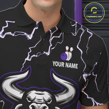 Load image into Gallery viewer, Bowling Bull Thunder Lightning Black &amp; Purple Bowling shirt for men custom Bowling Team League Jersey NQS11419