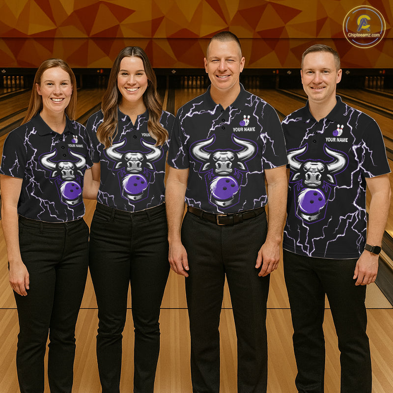 Bowling Bull Thunder Lightning Black Purple Bowling shirt for Women custom Bowling Team League Jersey NQS11419