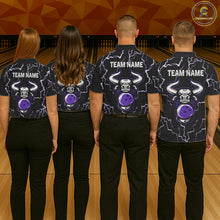 Load image into Gallery viewer, Bowling Bull Thunder Lightning Black &amp; Purple Bowling shirt for men custom Bowling Team League Jersey NQS11419