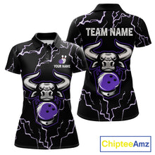 Load image into Gallery viewer, Bowling Bull Thunder Lightning Black Purple Bowling shirt for Women custom Bowling Team League Jersey NQS11419