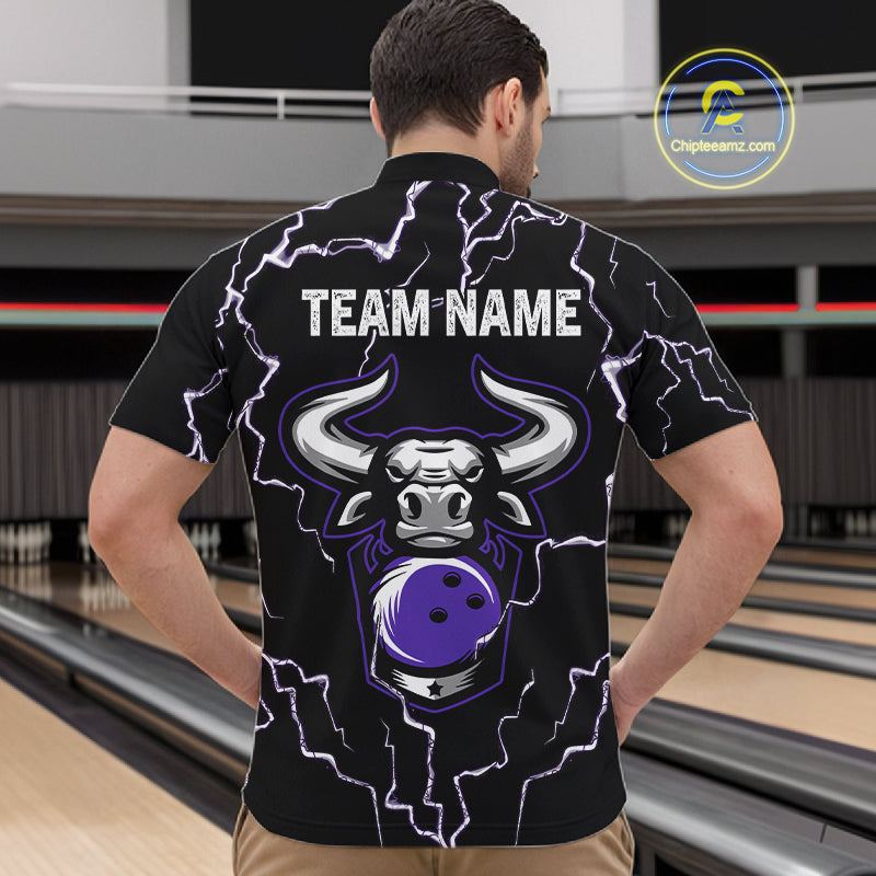 Bowling Bull Thunder Lightning Black & Purple Bowling shirt for men custom Bowling Team League Jersey NQS11419