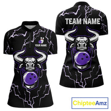 Load image into Gallery viewer, Bowling Bull Thunder Lightning Black Purple Bowling shirt for Women custom Bowling Team League Jersey NQS11419