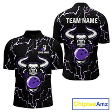 Load image into Gallery viewer, Bowling Bull Thunder Lightning Black &amp; Purple Bowling shirt for men custom Bowling Team League Jersey NQS11419