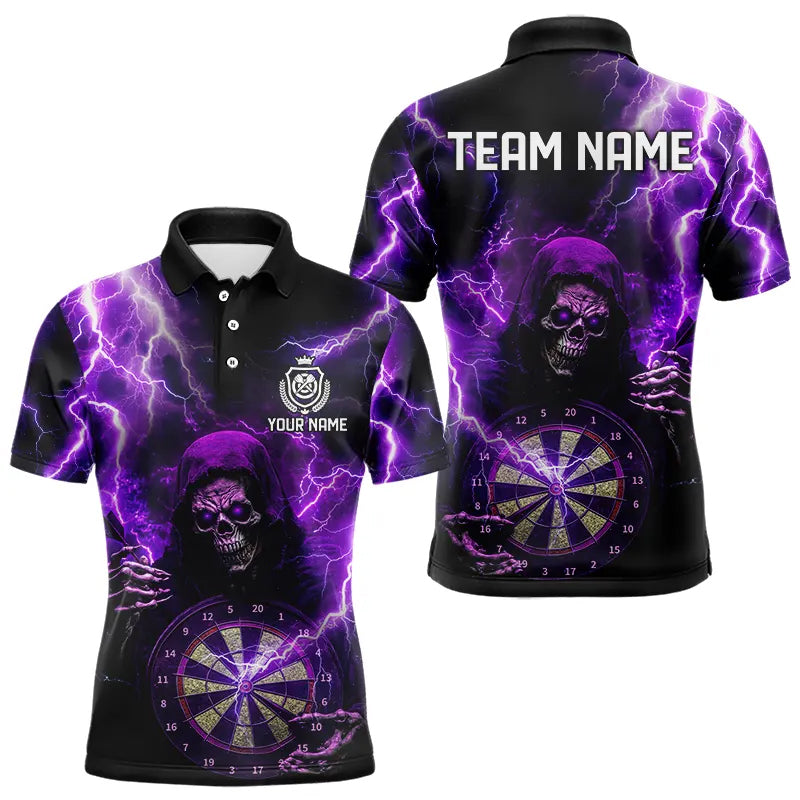 Skull Purple lightning thunder Darts Polo, 1/4 Zip Shirt For Men Custom Dart Team Jerseys NQS9494