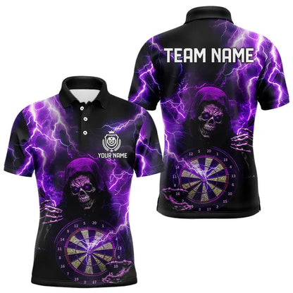 Skull Purple lightning thunder Darts Polo, 1/4 Zip Shirt For Men Custom Dart Team Jerseys NQS9494