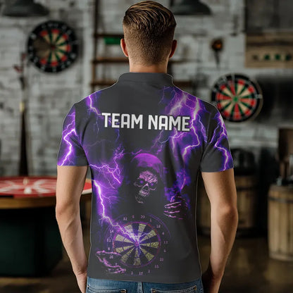Skull Purple lightning thunder Darts Polo, 1/4 Zip Shirt For Men Custom Dart Team Jerseys NQS9494