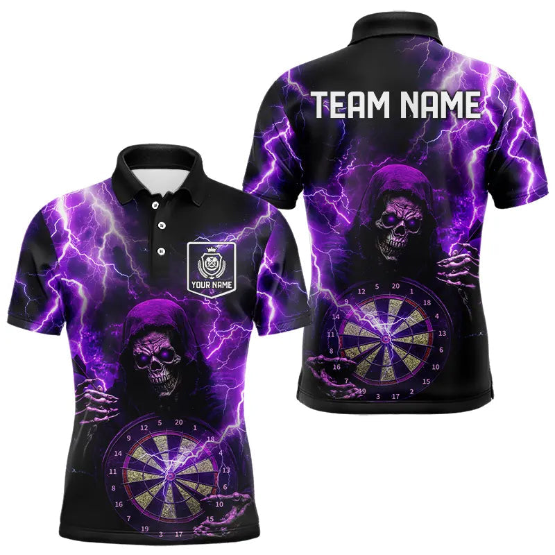 Skull Purple lightning thunder Darts Polo, 1/4 Zip Shirt For Men Custom Dart Team Jerseys NQS9494