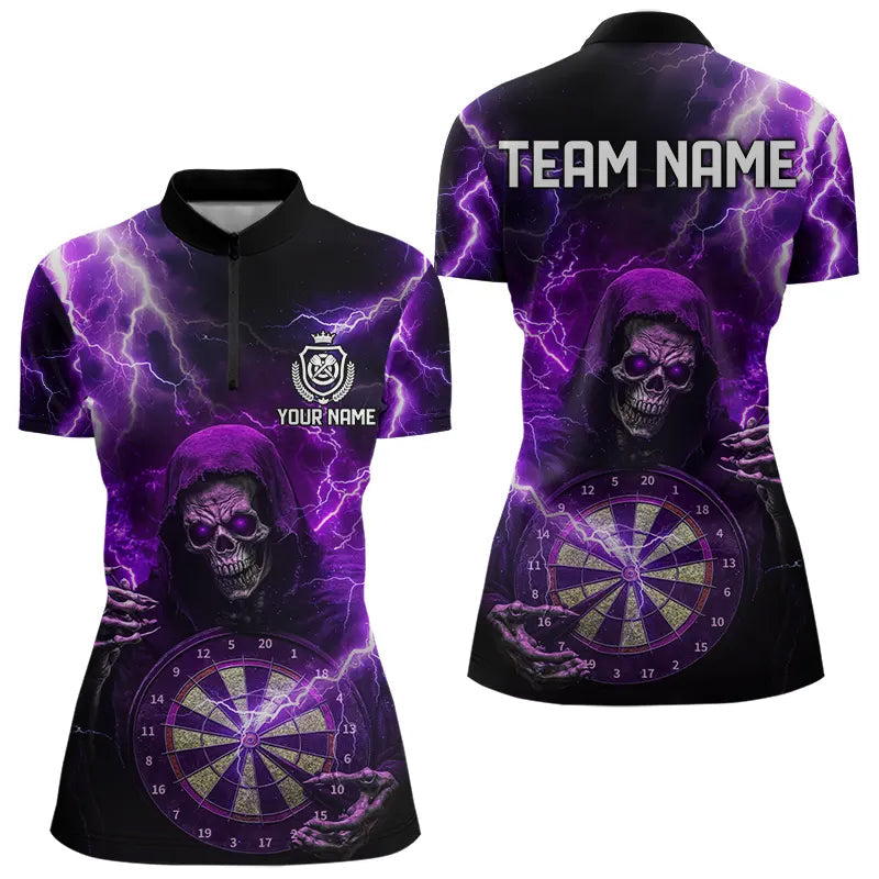 Skull Purple lightning thunder Darts Shirts For Women Custom Dart Team Jerseys NQS9494