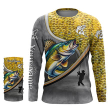 Load image into Gallery viewer, Walleye personalized fishing shirts freshwater fishing apparel, fishing shirts for men, women and kid NQS1410