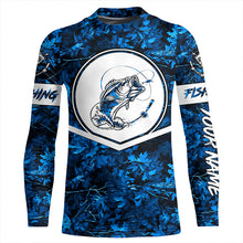 Load image into Gallery viewer, Largemouth Bass fishing blue camo personalized fishing apparel UV protection custom name fishing shirt NQS1412